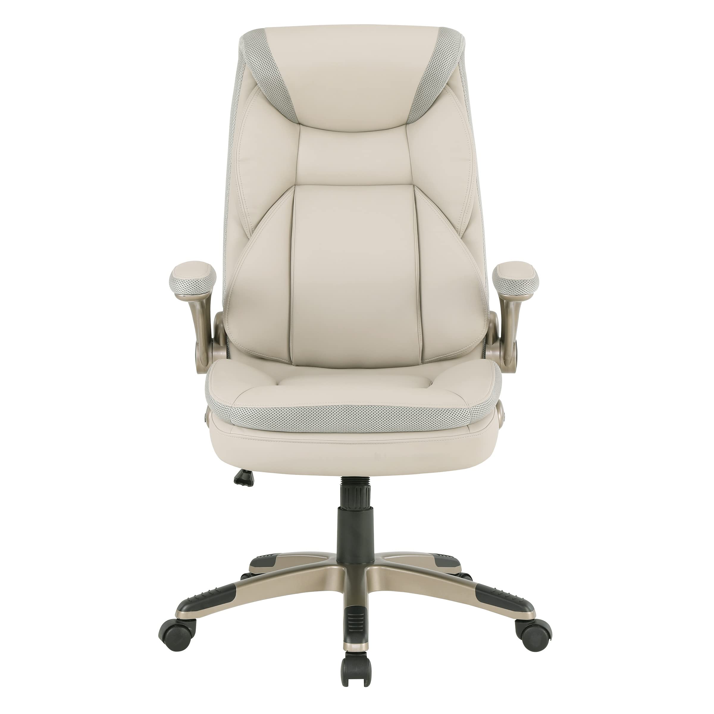 Office Star ECH Series Executive Bonded Leather Office Chair with Lumbar Support & Adjustable Arms - Taupe with Cocoa Base | Ergonomic Desk Chair for Home Office, Gaming & Workspace Comfort
