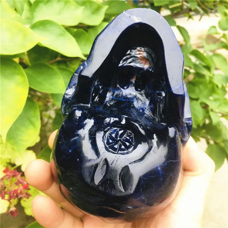 1.1kg Natural Sodalite Quartz Crystal Skull - Hand Carved Hollow Healing Stone for Meditation, Reiki & Spiritual Decor