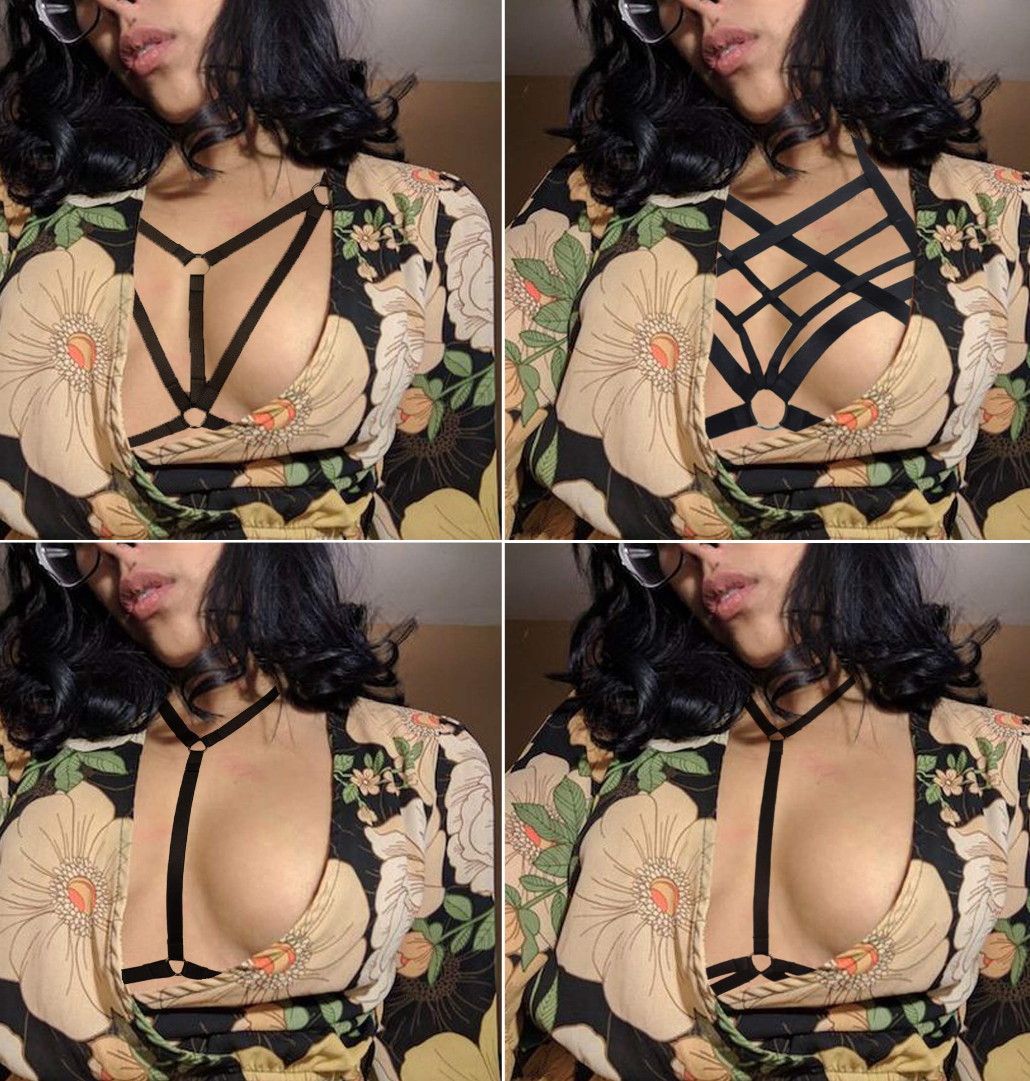 FIBO STEEL 4-Piece Women's Strappy Cage Bra Set - Sexy Lingerie Harness for Women | Perfect for Valentine's Day, Boudoir Photography & Bachelorette Parties