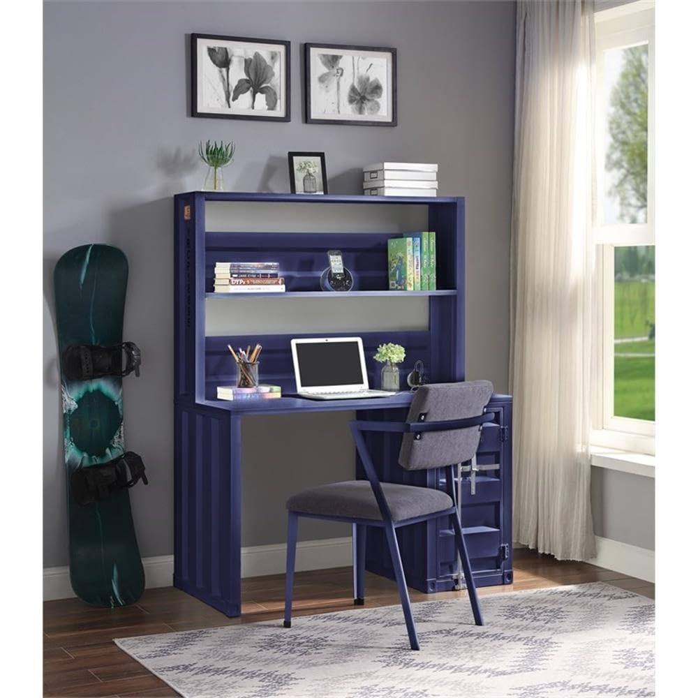 Acme Cargo Blue Metal Frame Desk with Hutch & Storage Base - Home Office Furniture for Small Spaces & Workstations