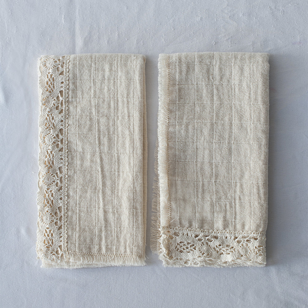 Elegant Cotton and Lace Napkin Set - 12-Piece Dinner Napkins for Formal Dining, Wedding, and Special Occasions