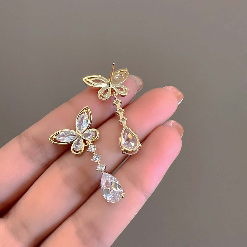 Bling Butterfly Crystal Drop Earrings for Women - Elegant Dangle Earrings with Sparkling Rhinestones | Perfect for Parties, Weddings & Special Occasions | S0643