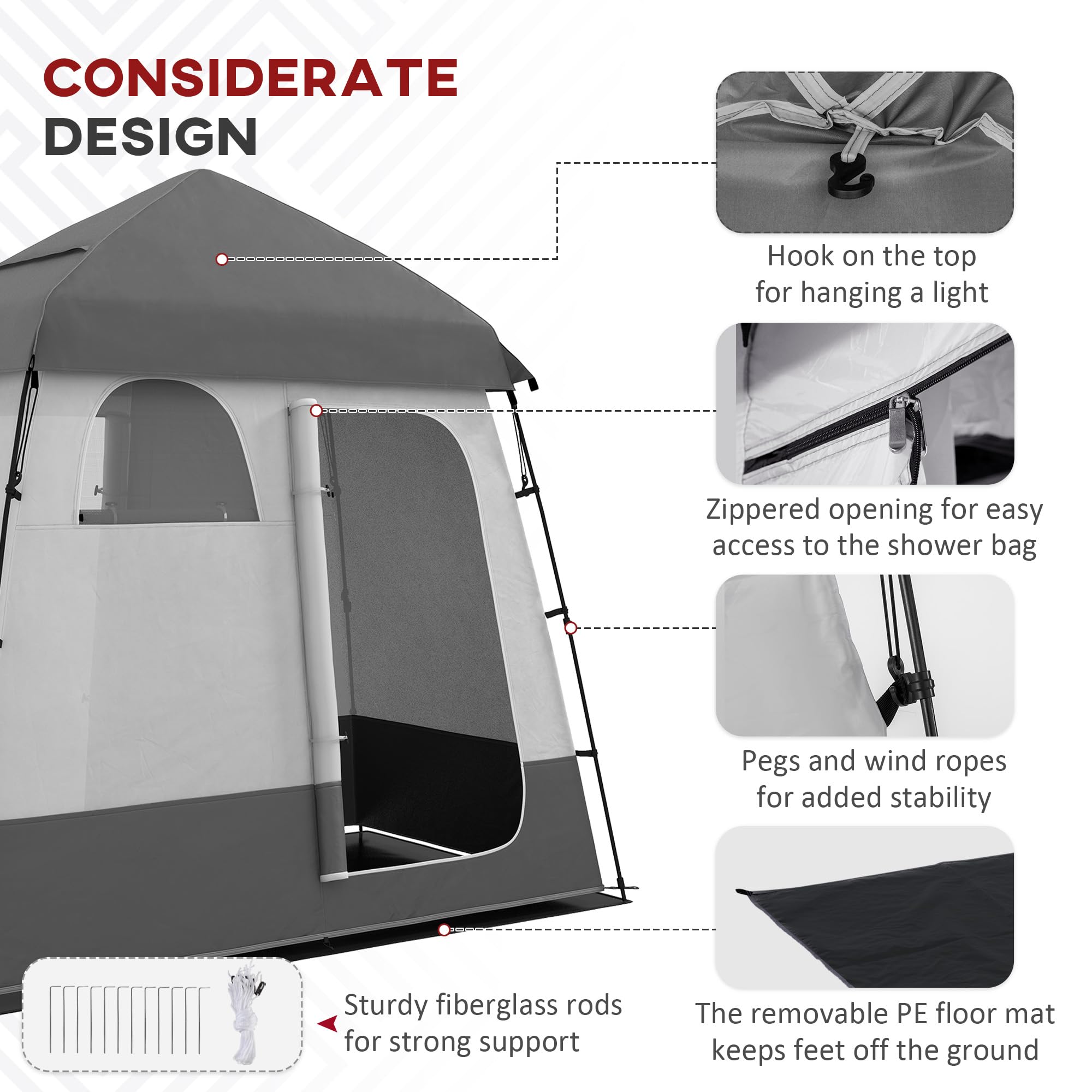 Outsunny Pop Up Shower Tent - 2 Room Portable Privacy Shelter for Camping, Beach, Outdoor Shower & Dressing Room with Carrying Bag | Instant Setup for RV Trips, Backpacking & Poolside Changing
