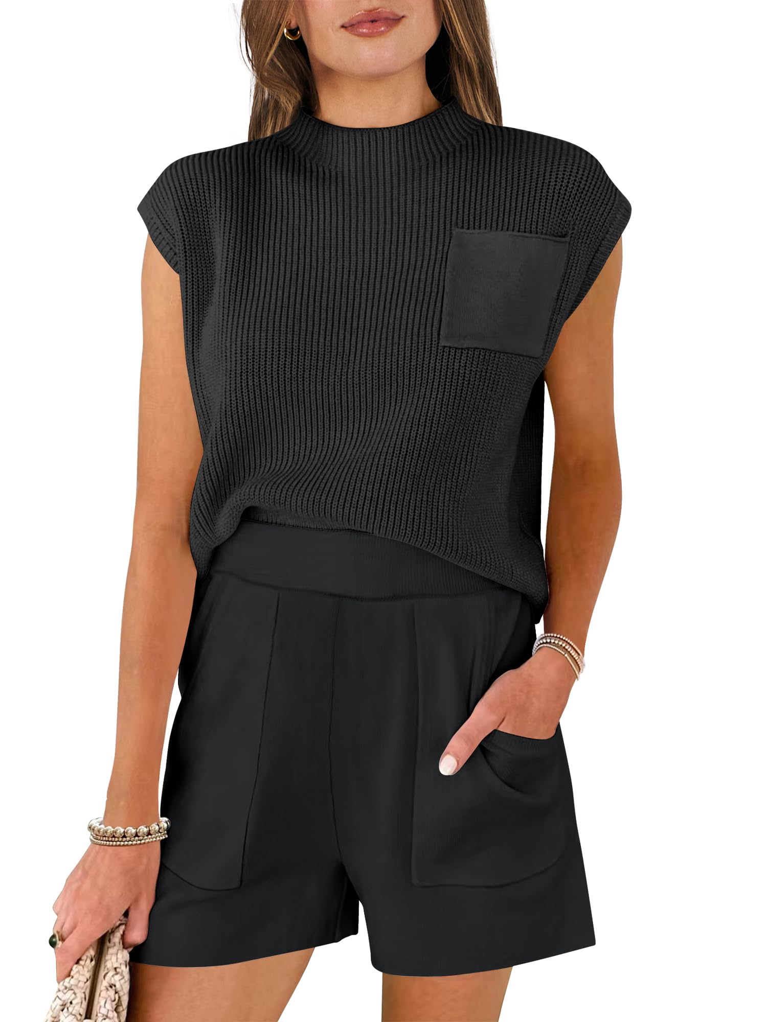 Caracilia Women's 2-Piece Lounge Set - Summer 2024 Short Sleeve Sweater & Shorts Outfit | Casual Matching Clothes for Home, Travel & Relaxation