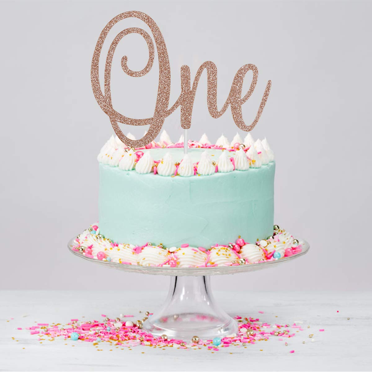 Rose Gold Glitter 'One' Cake Topper for 1st Birthday Party | Elegant First Birthday Cake Decorations for Girls | Perfect for Baby Girl's Birthday, Baby Shower & Celebration Cakes