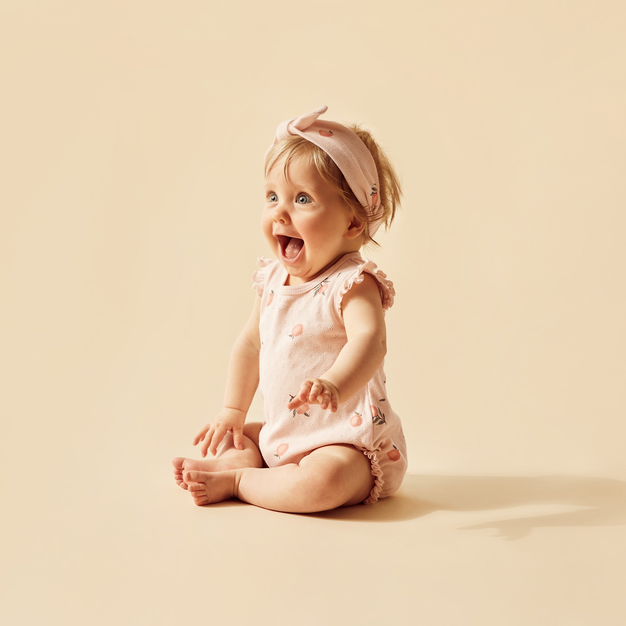 Organic Peaches Pointelle Ruffle Baby Growsuit - Soft Cotton Romper for Newborns & Infants - Perfect for Playtime, Outings & Photo Shoots