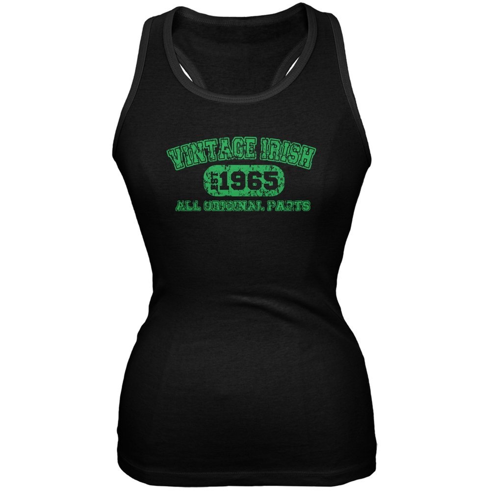 Vintage Irish 1965 Black Juniors Soft Tank Top for St. Patrick's Day - Comfortable Stretch Fit Casual Tee for Women, Perfect for Pub Crawls, Irish Festivals & St. Paddy's Day Celebrations