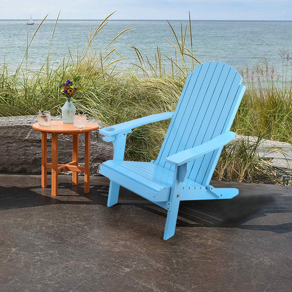 Premium Solid Wood Folding Reclining Adirondack Chair - Outdoor Patio, Beach, Poolside Lounge Chair for Adults (Blue) - Perfect for Backyard Relaxation, Coastal Decks & Summer Lounging