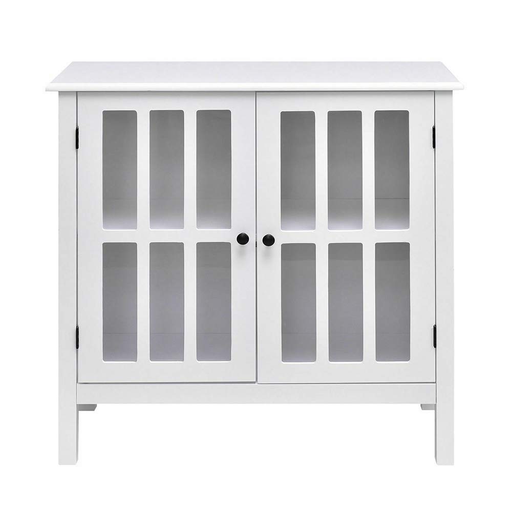 Modern White Storage Buffet Cabinet with Glass Doors - 32