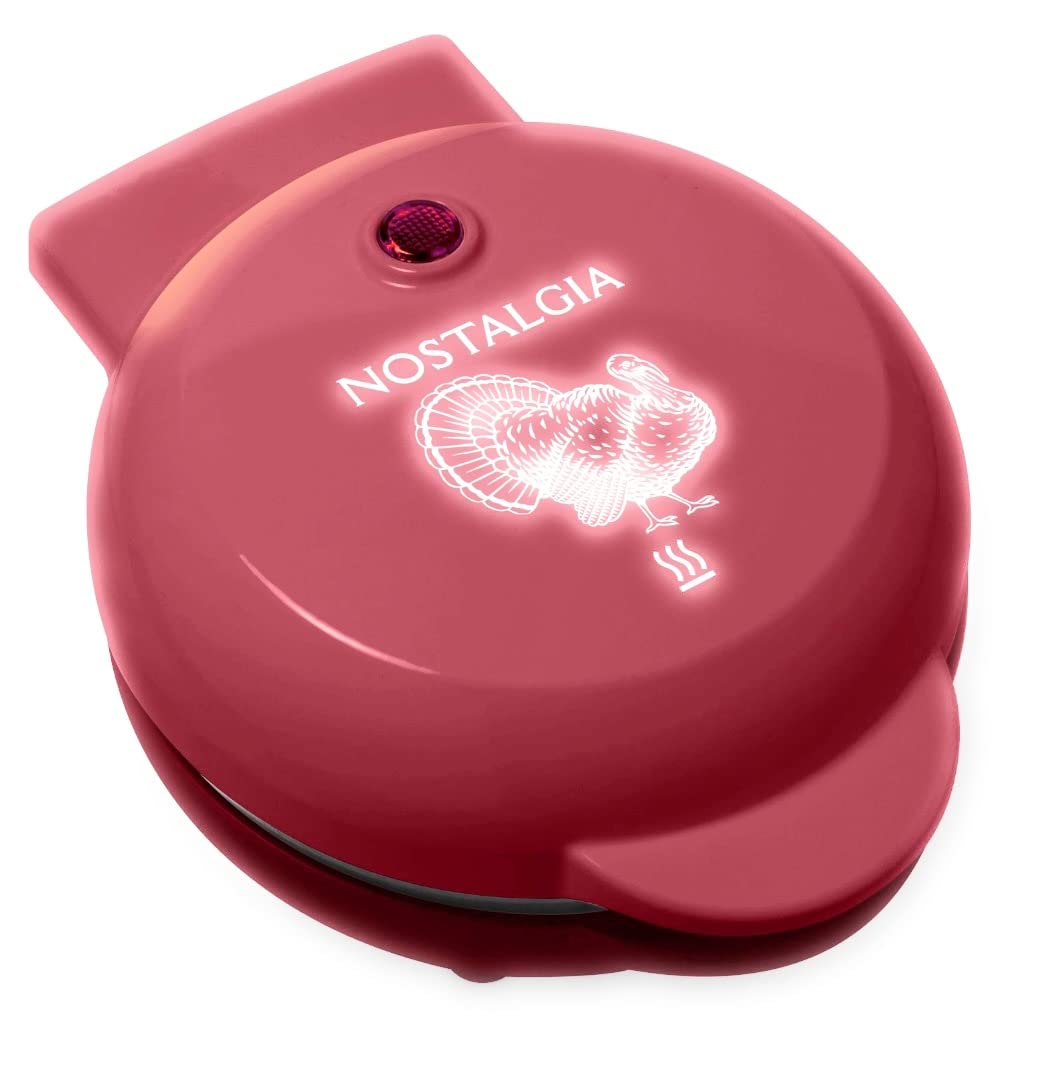 Nostalgia MyMini Electric Turkey Waffle Maker - Compact Appliance for Cranberry Shaped Waffles, Perfect for Breakfast, Kids Snacks & Holiday Parties