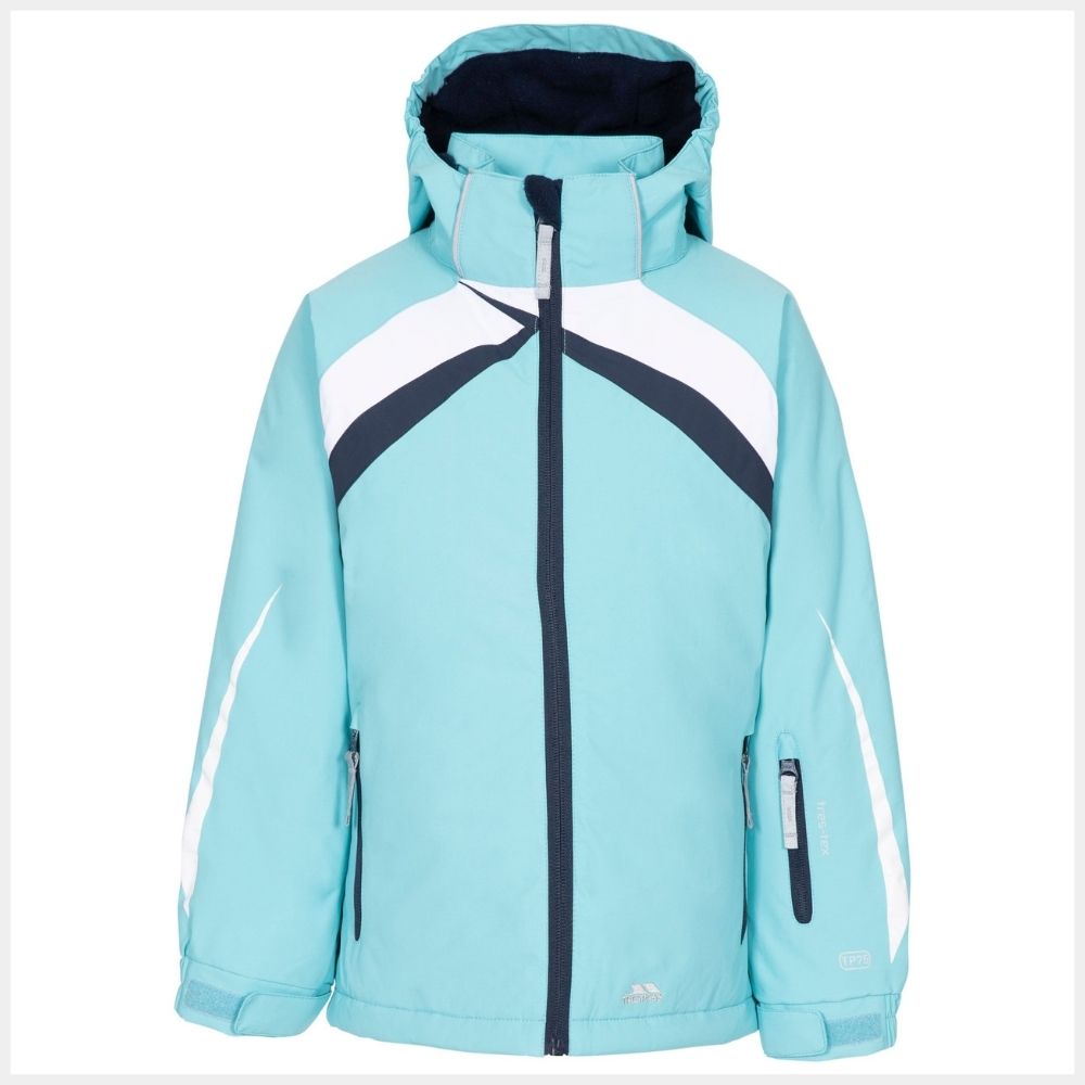 Trespass Distinct Kids Ski Jacket - Waterproof Winter Coat for Boys & Girls, Aquamarine Blue - Perfect for Snowboarding, Skiing & Outdoor Winter Activities