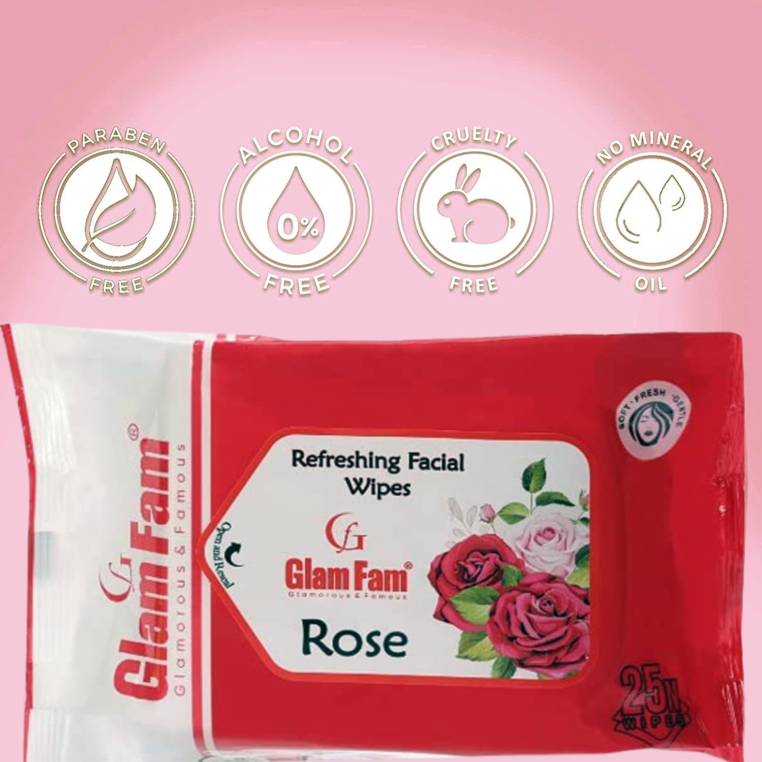 GLAM FAM Pure & Natural Rose Water Face Toner with Aloe Vera Extract | Hydrating Skin Toner & Refreshing Cleansing Wipes Combo Pack | Perfect for Daily Skincare Routine & On-the-Go Refreshment