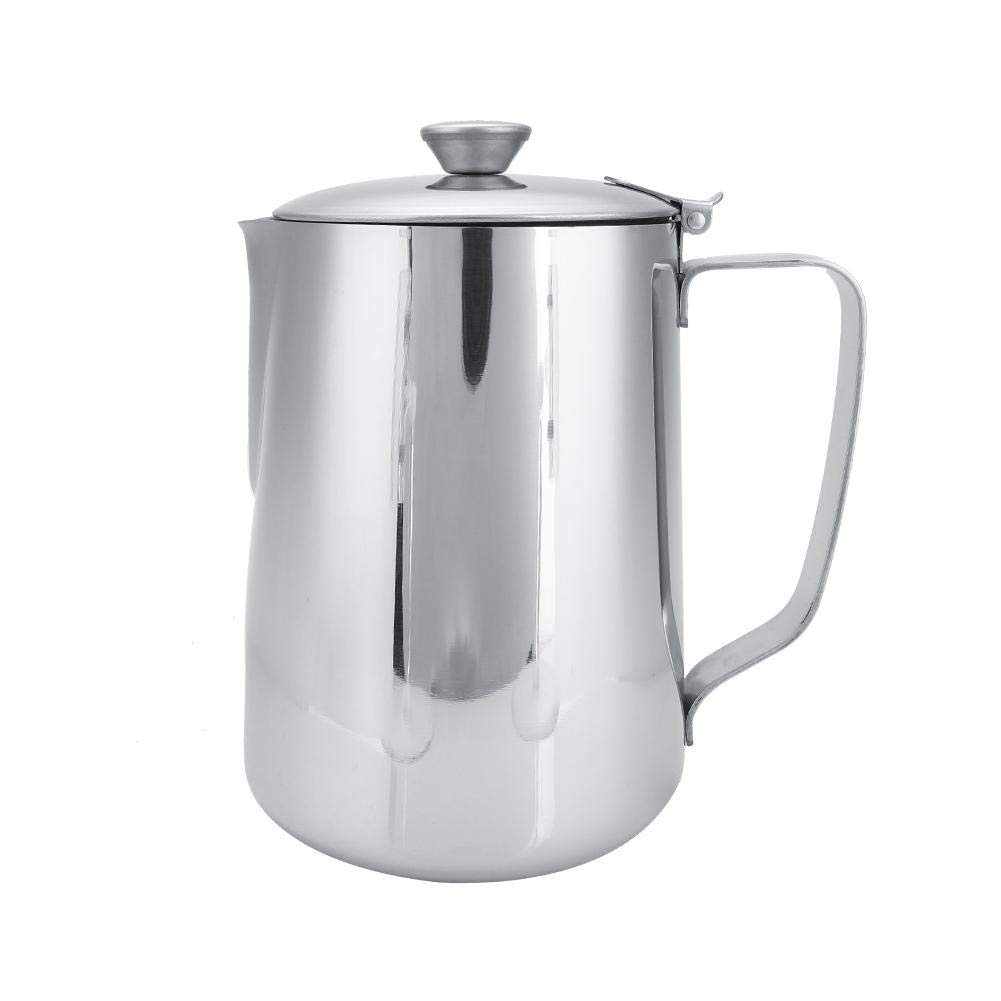 Stainless Steel Coffee Milk Frothing Pitcher with Lid - 1000mL Latte Art Jug for Barista, Home & Office Use - Perfect for Espresso, Cappuccino & Hot Chocolate Making