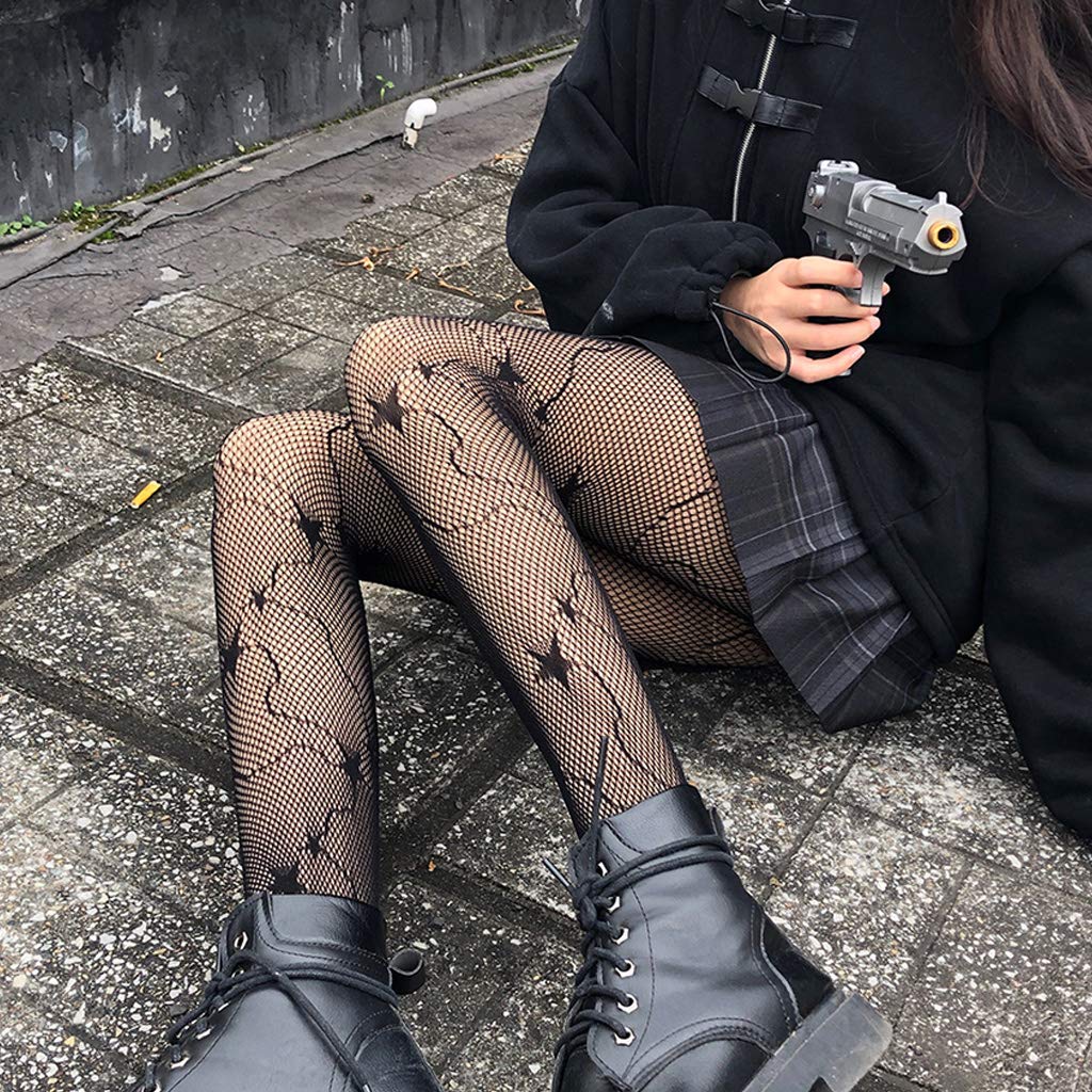 Black Fishnet Stockings for Women - Nylon Tights with Plaid Jacquard Mesh Design | Perfect for Halloween, Cosplay, and Night Out Outfits