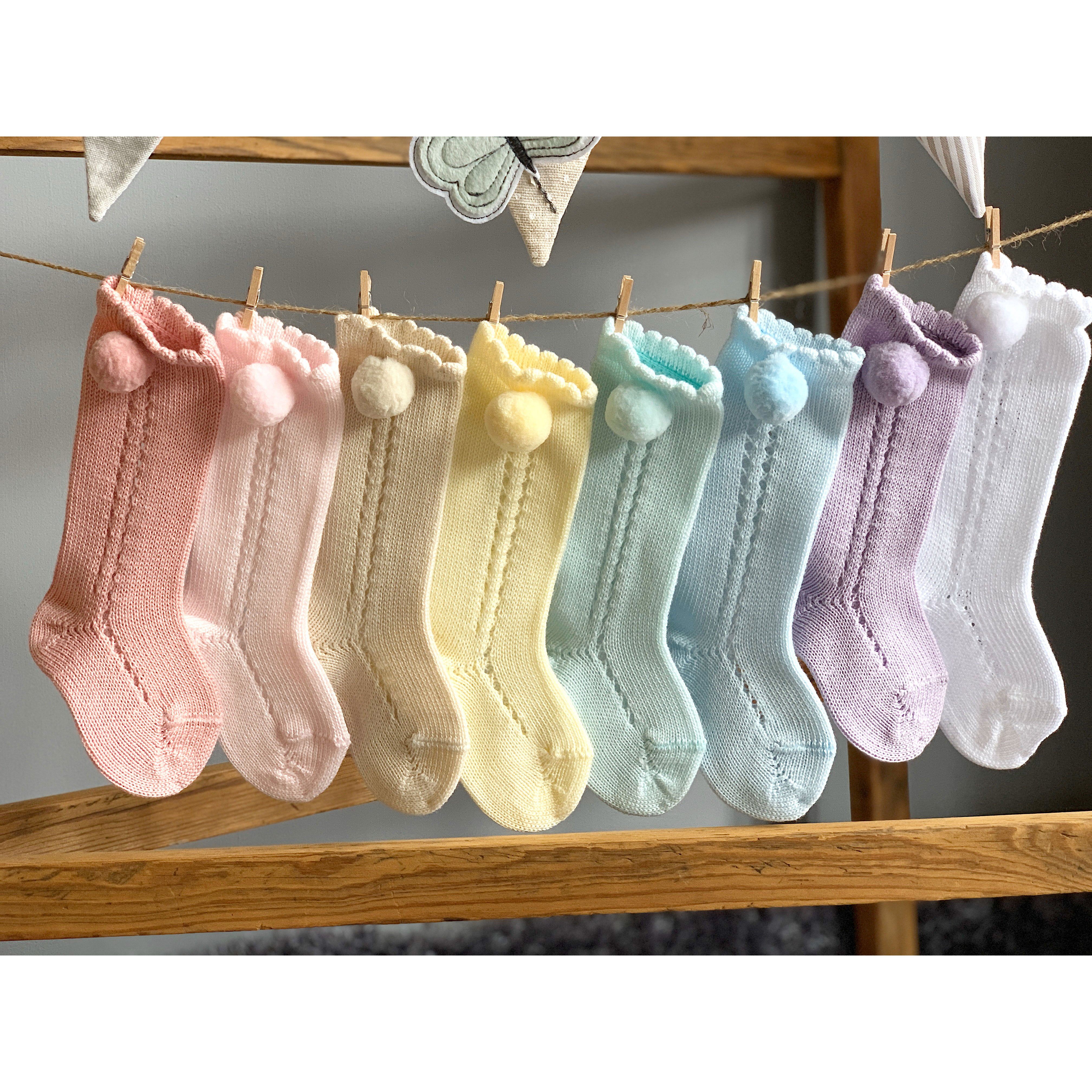 Lavender Openwork Pom Pom Socks for Women - Soft Breathable Lace Ankle Socks - Cute Boho Fashion Accessories for Home, Lounge & Gifts