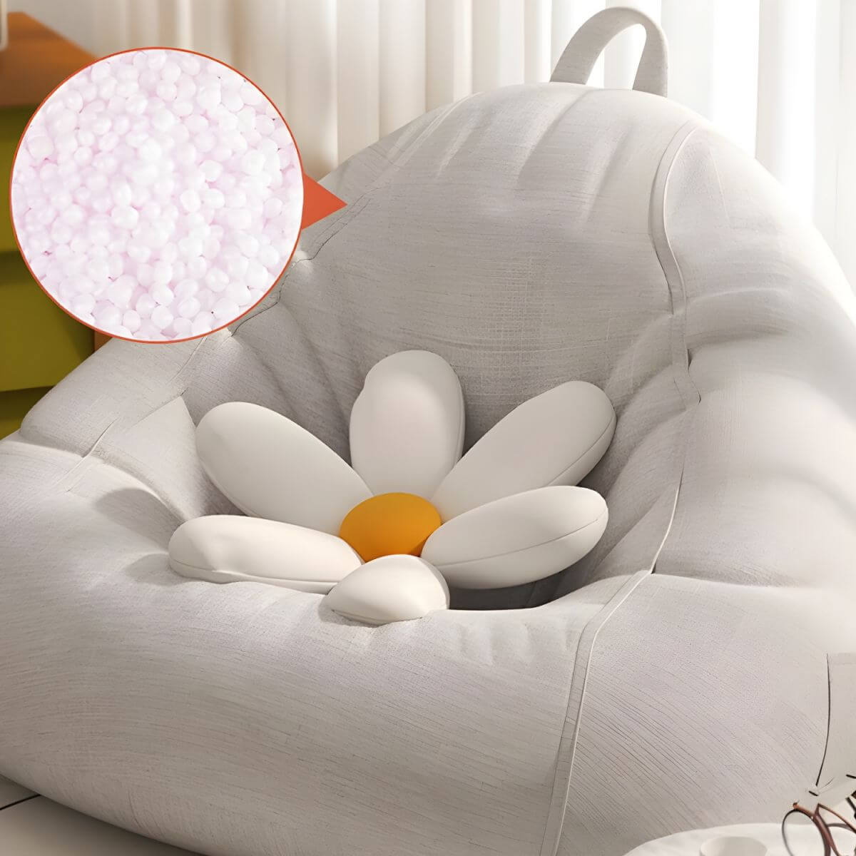 Premium Linen Upholstered Bean Bag Chair Set with Extra Firm Polystyrene Bean Fill - Comfortable Lounge Seating for Living Room, Bedroom, or Game Room