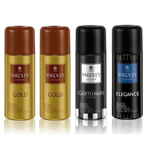 Yardley London Men's Deodorant Spray Combo Pack of 4 - Gold, Gentleman & Elegance Scents | Long-Lasting Fragrance for Work, Gym & Daily Use