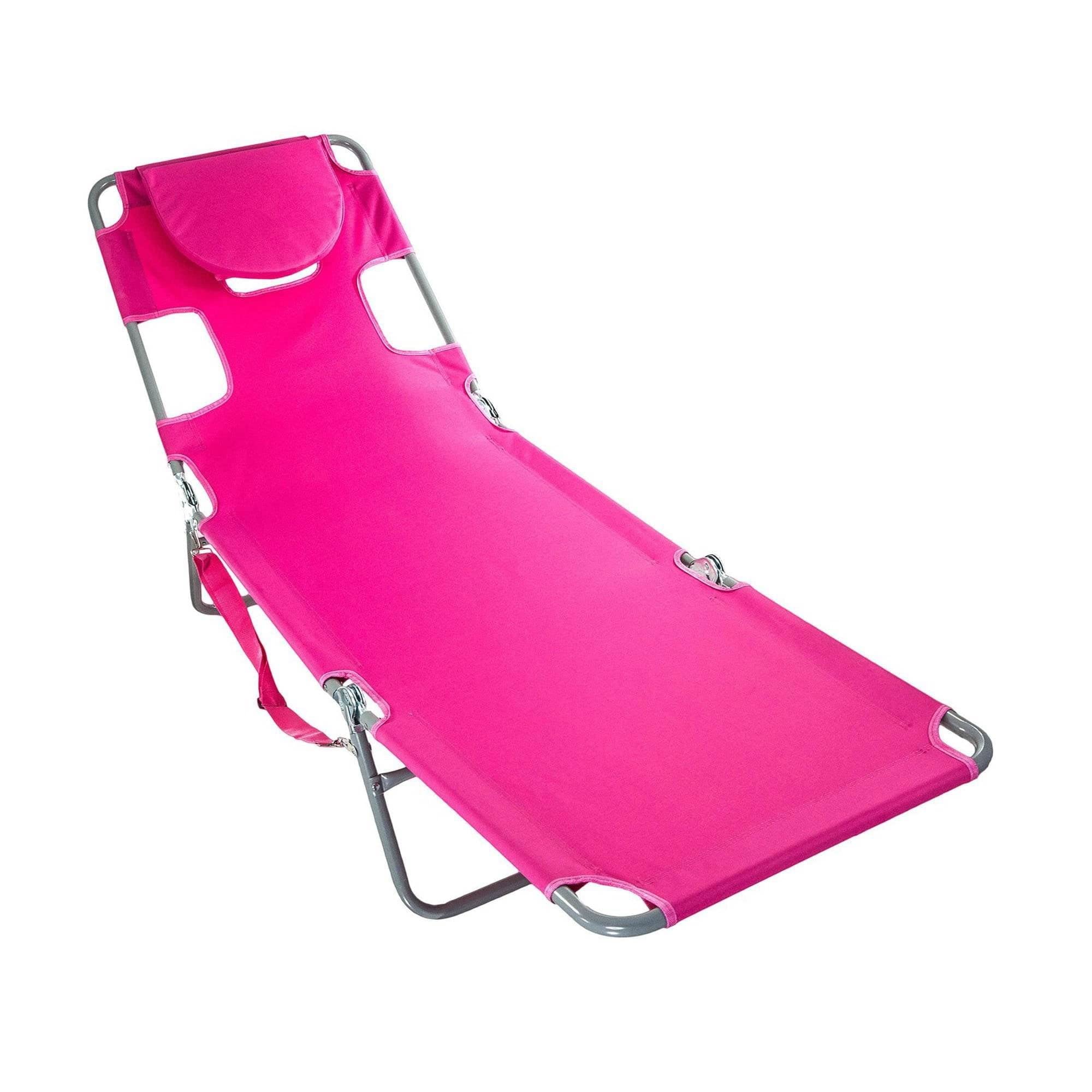 JOPAN Folding Chaise Lounge Beach Chair - Lightweight, Portable & Adjustable for Outdoor, Poolside, Camping & Relaxation (Pink)