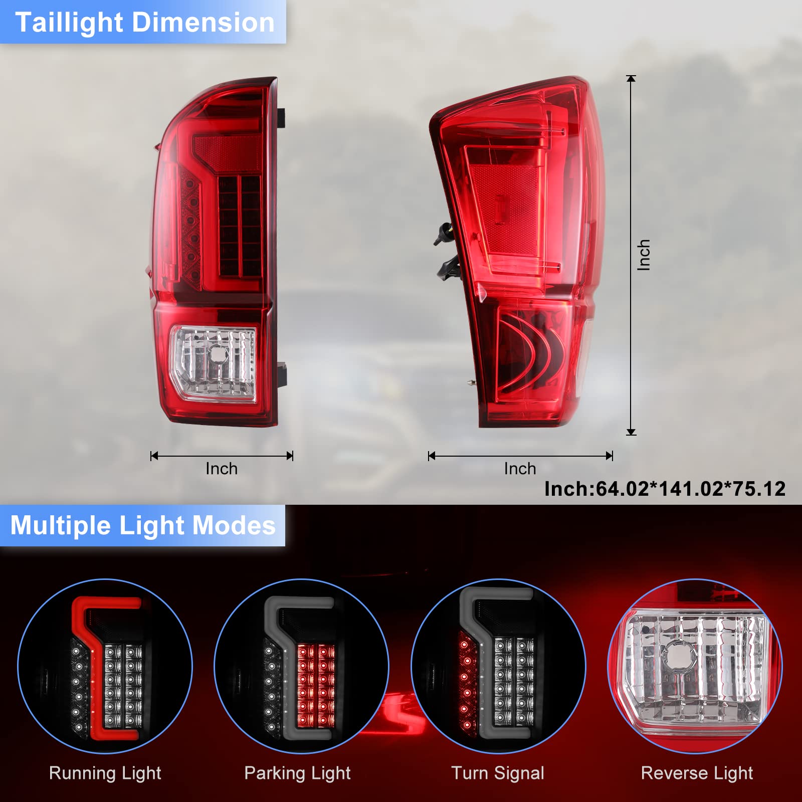 ROXX LED Tail Lights for 2016-2022 Toyota Tacoma - Black/Red Lens Tube Bar Taillights | Waterproof & Durable Replacement | Perfect for Off-Roading, Night Driving & Custom Truck Upgrades