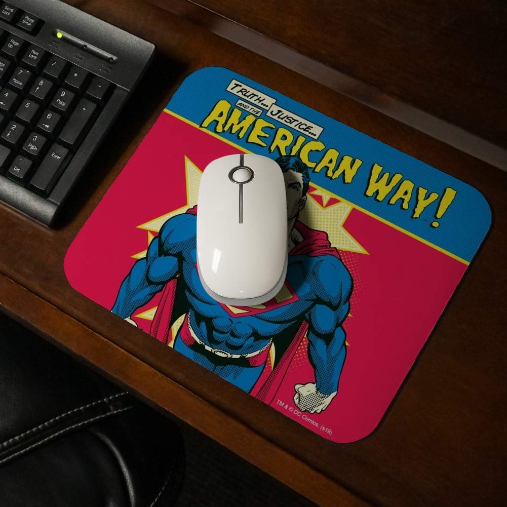 Superman The American Way Low Profile Thin Mouse Pad - Gaming & Office Desk Mat for PC, Laptop, Computer - Non-Slip Rubber Base - Perfect for Work, Study, and Gaming Setups