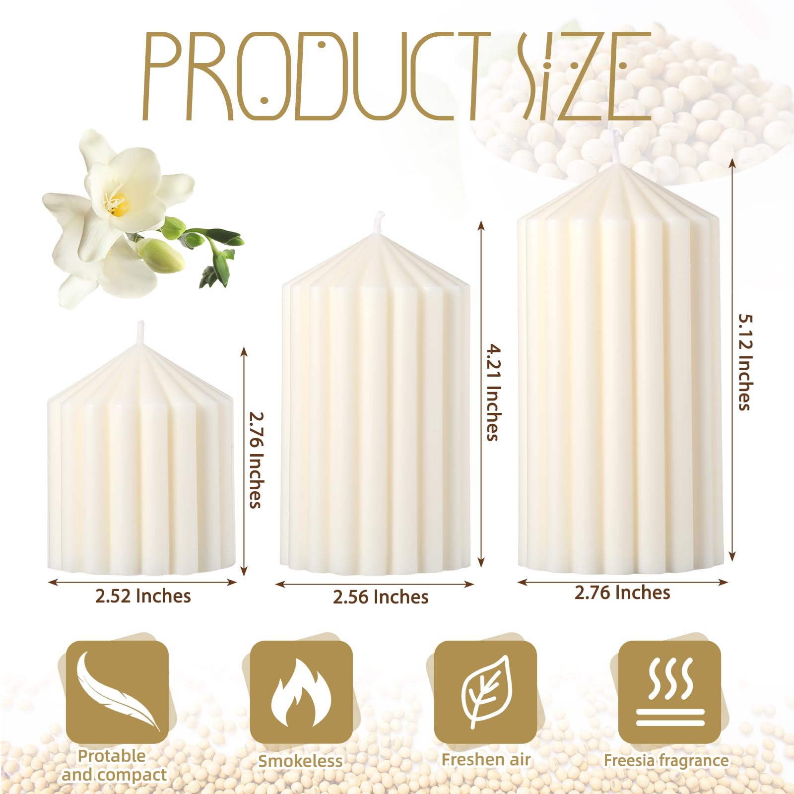 Soy Wax Ribbed Pillar Candles Set of 3 - Home Decor & Gifts