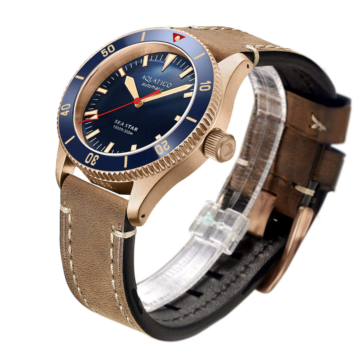 Aquatico Bronze Dive Watch - Sea Star Blue Ceramic Bezel No Date Automatic for Men | Waterproof Diver's Watch for Swimming, Snorkeling & Outdoor Adventures