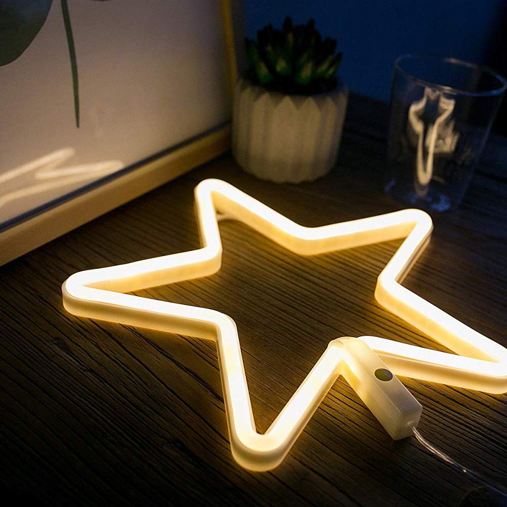 ENUOLI LED Neon Sign - Warm White Star Night Light for Wall Decor, Girls Bedroom & Living Room | Perfect for Christmas Party, Kids Gift & Home Decoration | Durable LED Neon Lights for Indoor Spaces