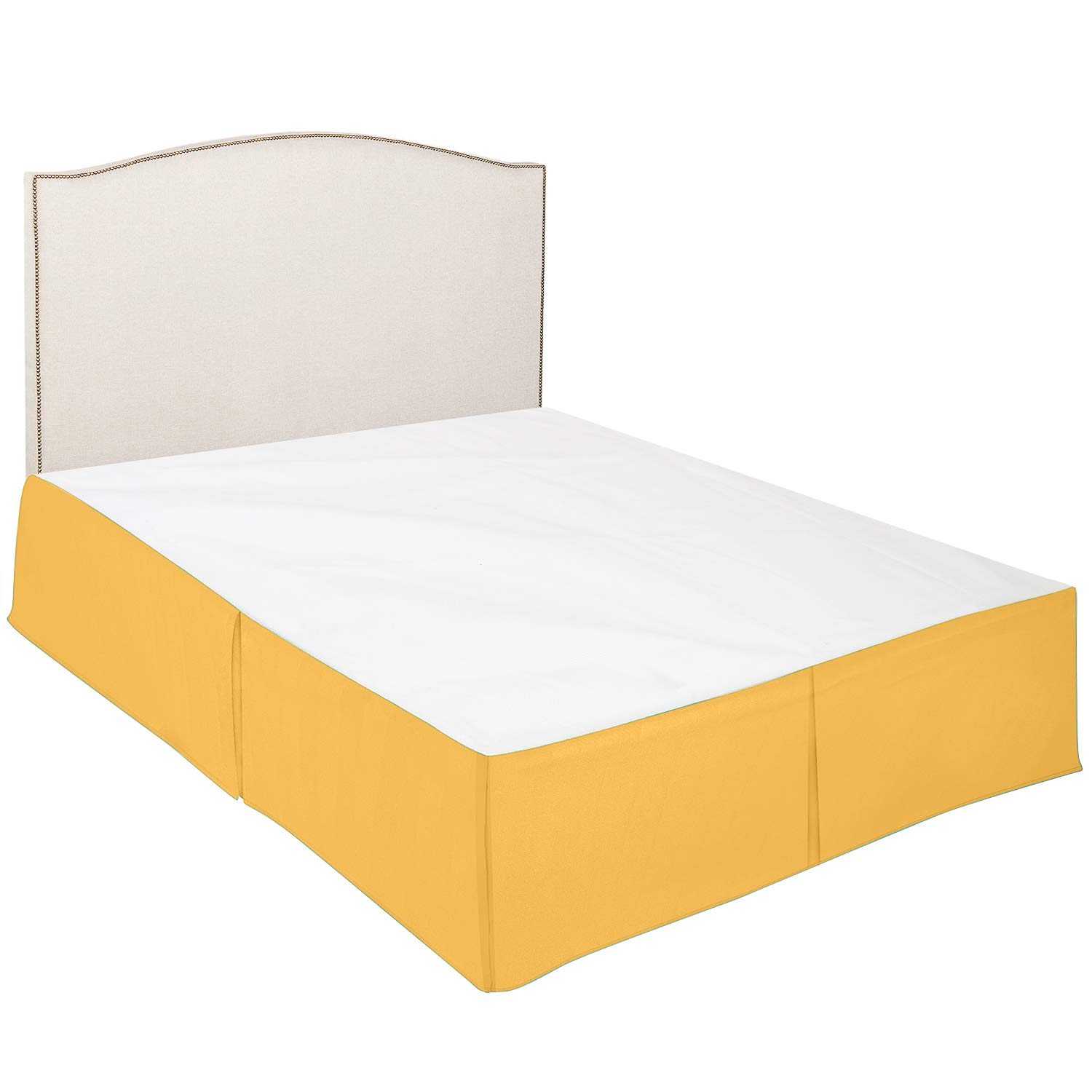 600 Thread Count Pure Cotton Pleated Bed Skirt - California King Size Split Corner Box Pleat Design with 18 Inch Drop - Soft Yellow Bed Skirt for Luxurious Bedroom Decor & Hotel-Style Bedding