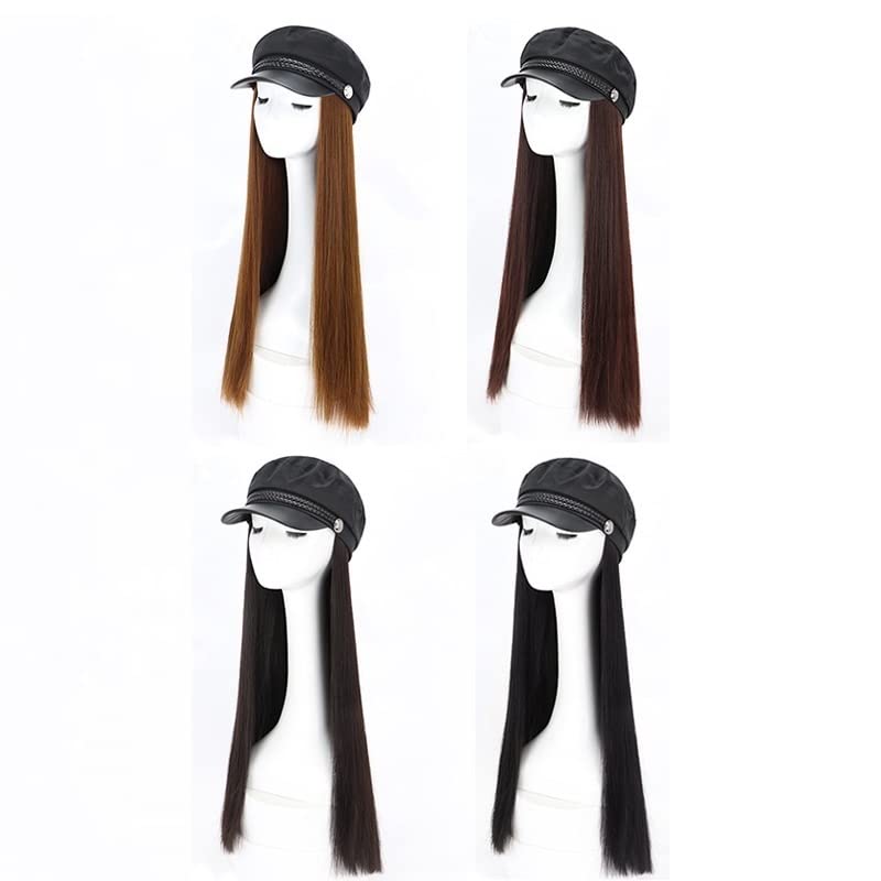 Jiaxu Women's Navy Cap Long Straight Hair Wig - Fashionable All-in-One Hat Wig with Natural Black Straight Hair for Autumn & Winter | Perfect for Cosplay, Daily Wear & Costume Parties