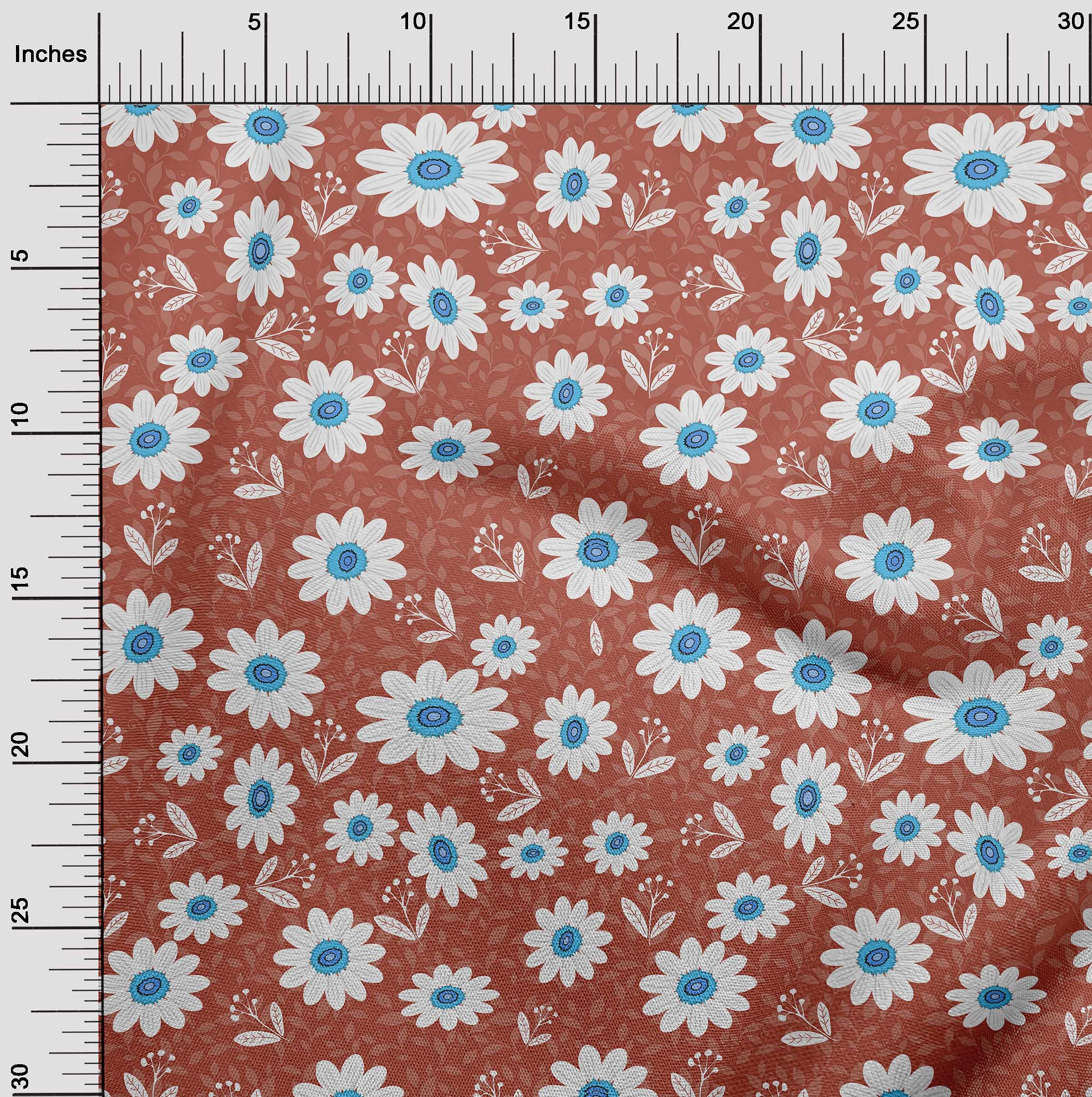 oneOone Rayon Orange Floral Printed Fabric by The Yard - 56 Inch Wide for DIY Clothing, Dresses, Skirts & Home Decor Sewing Projects
