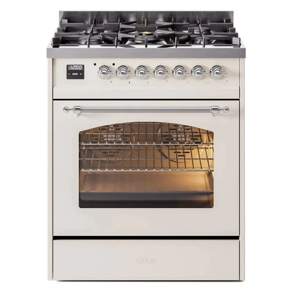 ILVE 30 Nostalgie II Series Freestanding Dual Fuel Range with 5 Sealed Burners - Professional Gas Stove & Electric Oven for Home Kitchen - Perfect for Baking, Roasting, and Family Cooking (Model UP30NMP)