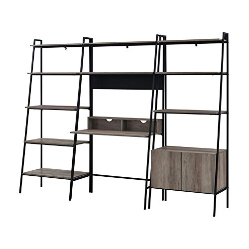Pemberly Row 3-Piece Home Office Desk Set in Grey Wash - Modern Wooden Computer Desk with Storage Shelf | Perfect for Small Spaces, Remote Work & Study Rooms