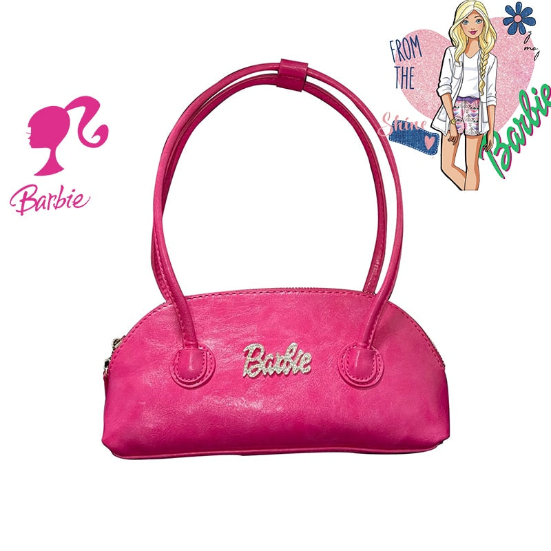 Barbie Pink Y2K Harajuku Messenger Tote Bag for Women - Trendy Diamond Letter Design Handbag, Girls Fashion Shoulder Bag for Shopping, School & Travel Accessories