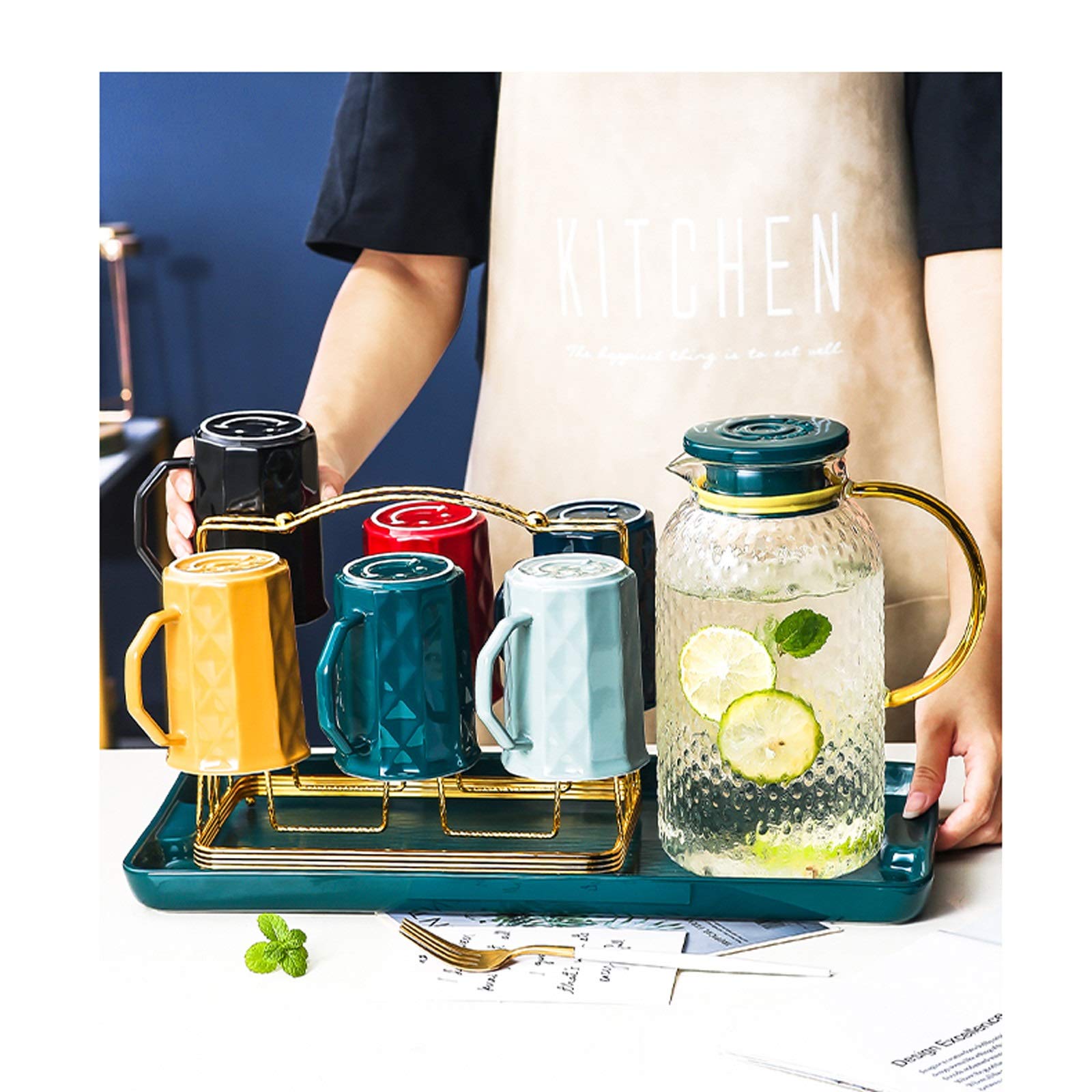 Premium Glass Tea Set with Tray - 6-Piece Complete Set Includes Teapot, Cups & Metal Holder | Elegant Home Tea Ceremony & Coffee Serving Set for Gifts, Parties & Daily Use