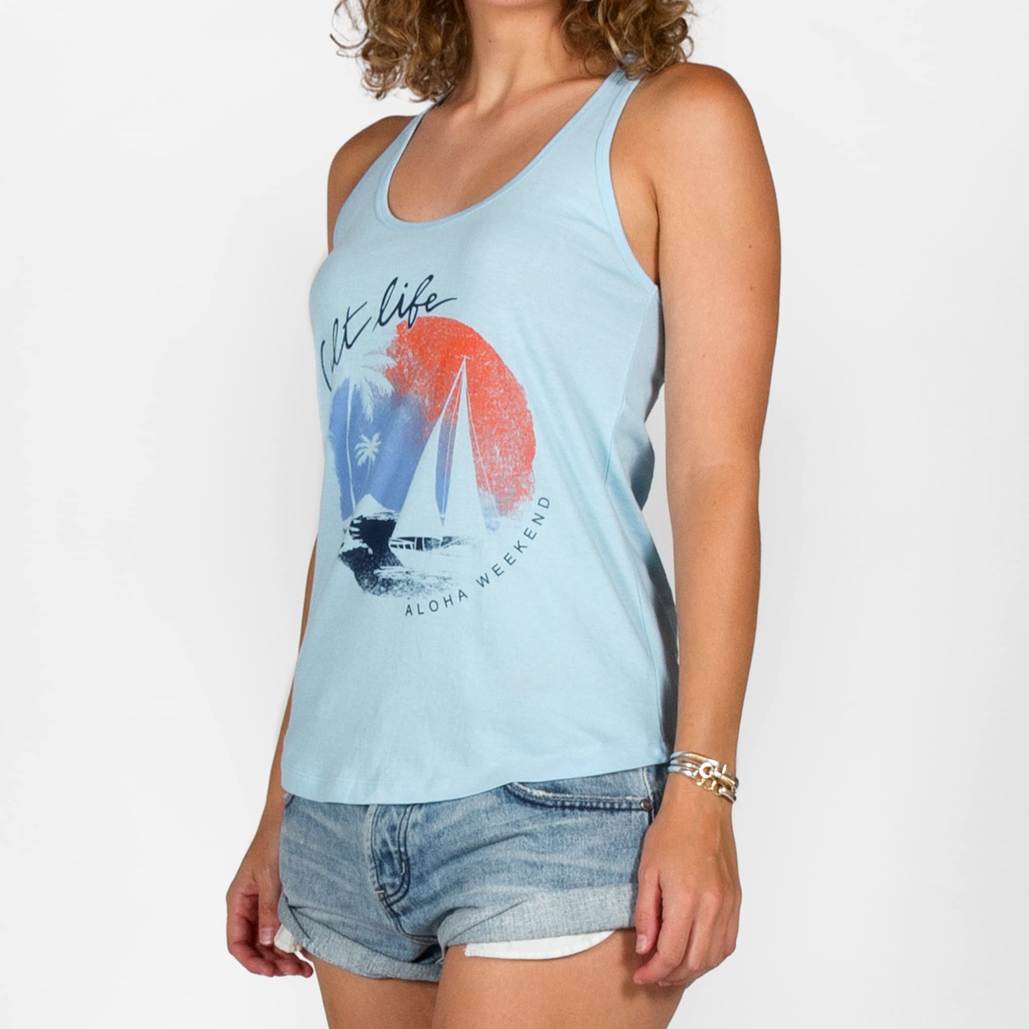 Salt Life Women's Sailboat Island Racerback Tank Top - Breathable Quick-Dry Activewear for Beach, Yoga & Summer Outdoor Activities