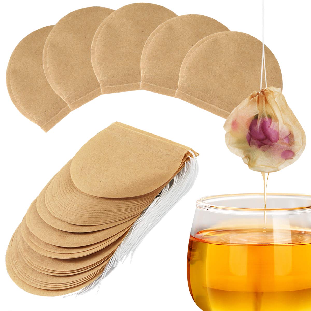 FAMKIT 300pcs Natural Unbleached Tea Filter Bags - Strong Disposable Drawstring Tea Bags for Loose Leaf Tea | Perfect for Home Brewing, Office Use & Herbal Tea Preparation