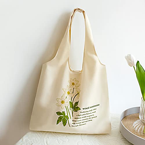 Floral Canvas Tote Bag for Women - Large Capacity Botanical Shopping Bag with Aesthetic Flower Design | Perfect for Groceries, Beach, Work & Daily Use
