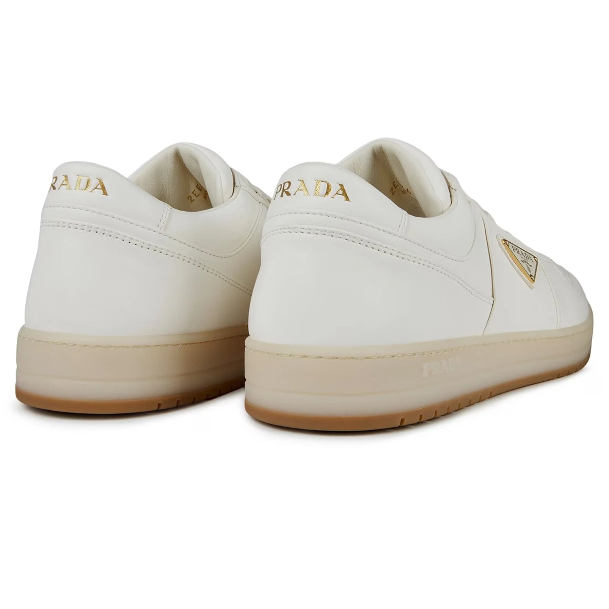Prada Downtown Leather Low Top Sneakers for Women - White & Beige Casual Shoes | Perfect for Everyday Wear, Office & Outings