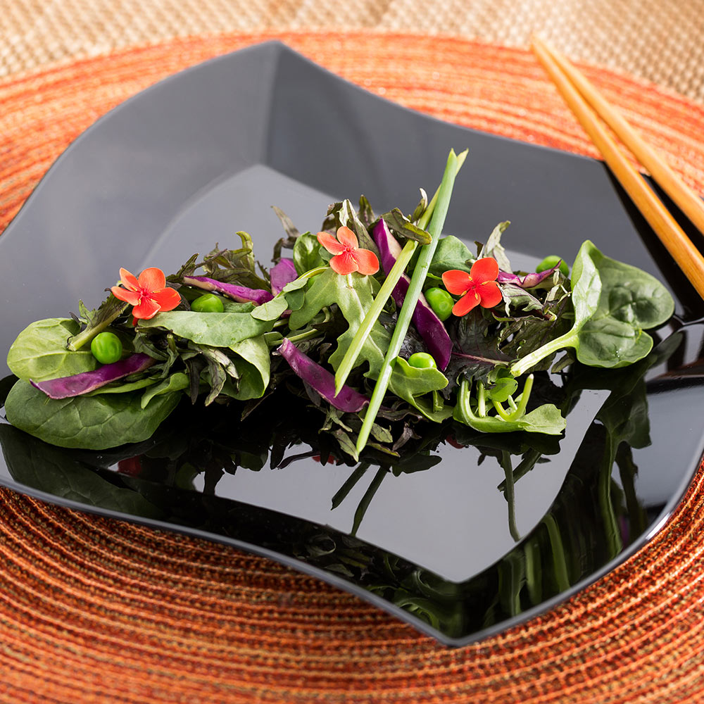 100-Pack Black 9-Inch Square Plastic Plates & 100-Piece Moderna Silver Plastic Cutlery Set - Perfect for Parties, Picnics, and Catering Events