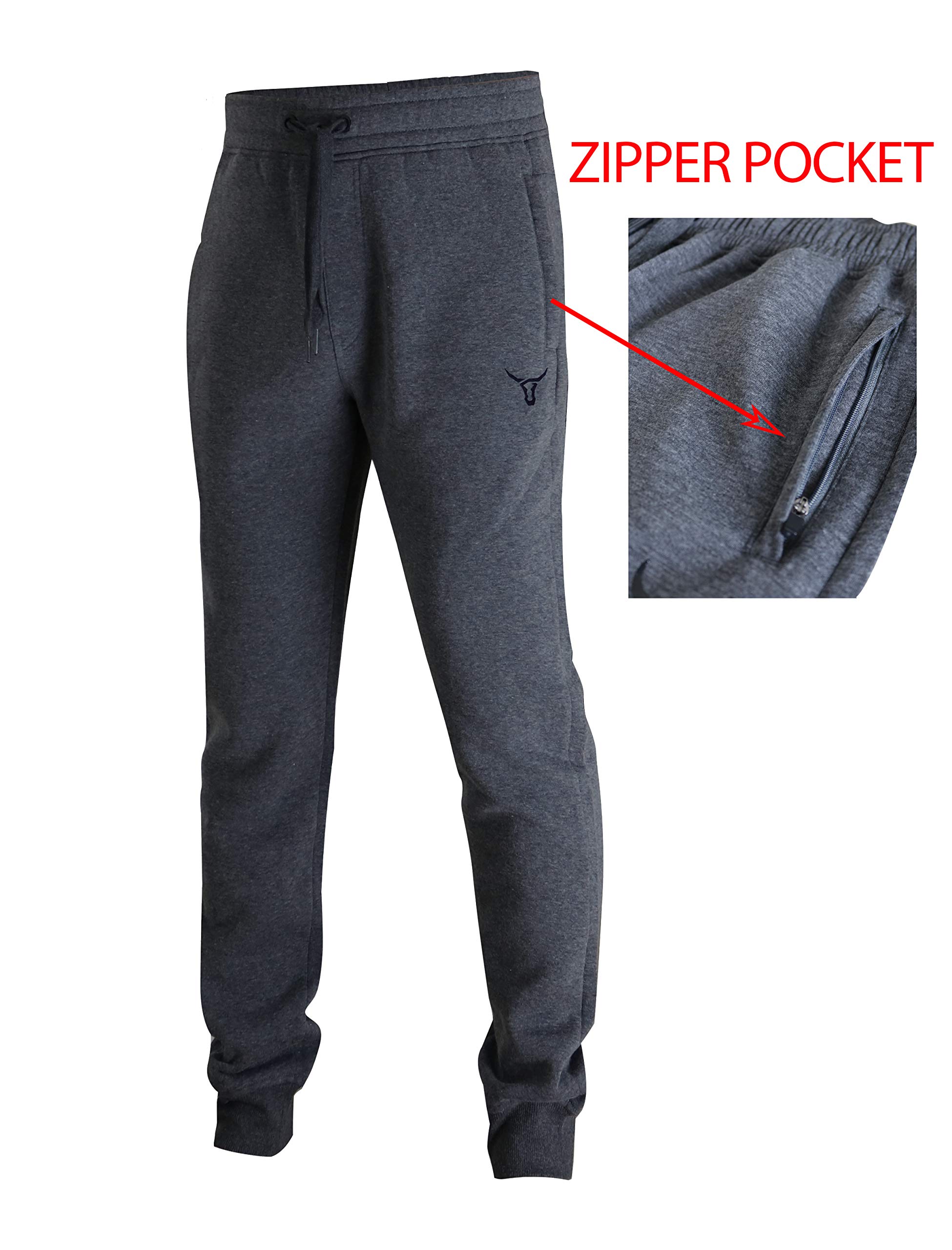 SCREENSHOT Men's Premium Slim Fleece Jogger Pants with Zipper Pockets - Athletic Workout Gym Sweatpants for Running, Training & Lounge Wear