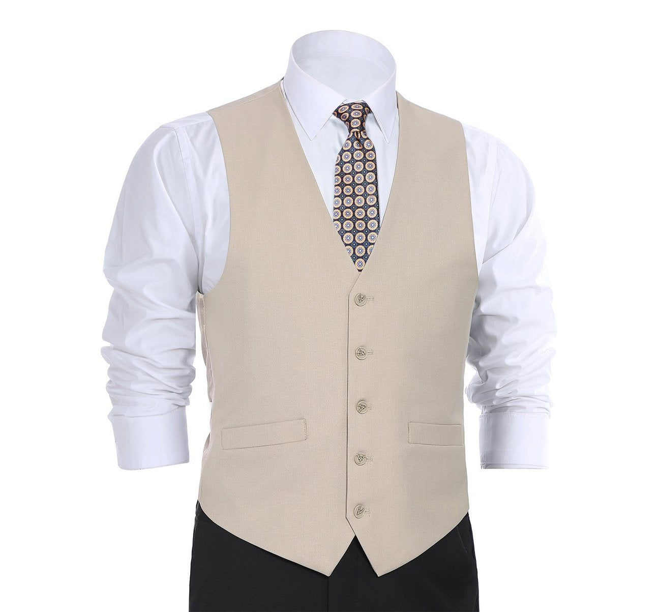 Alessandro Vitello by Renoir Beige Business Suit Vest - Regular Fit Waistcoat for Men | Professional Office Wear & Formal Occasions