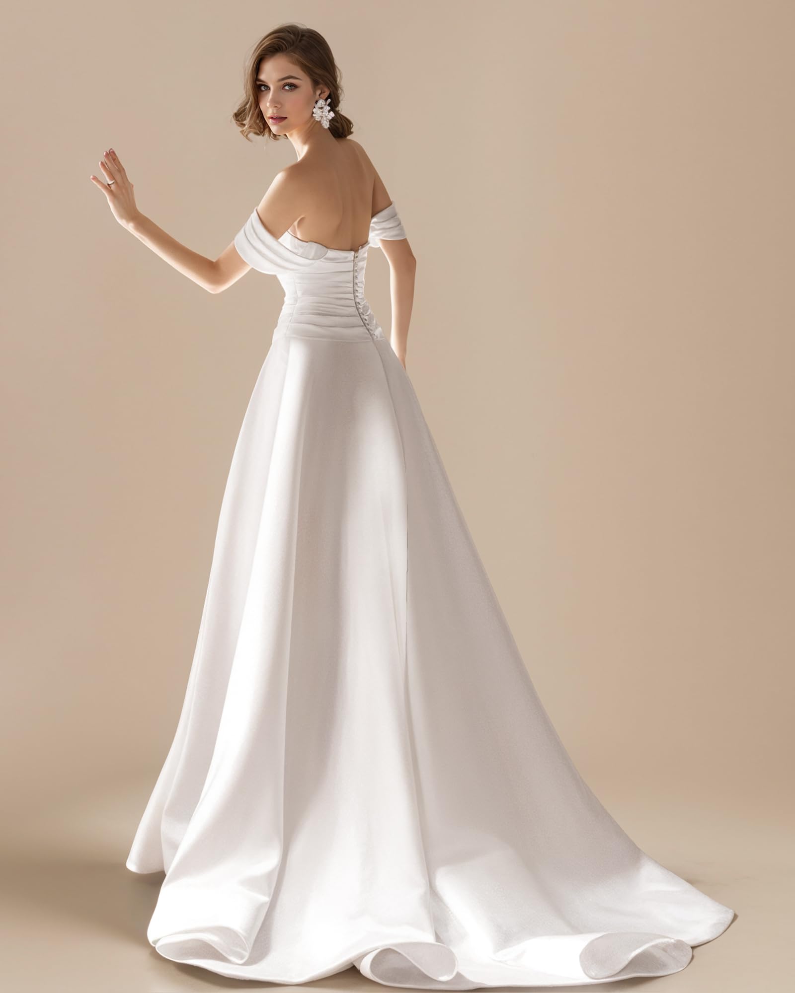 JAEDEN 2025 Satin A-Line Wedding Dress for Bride with Pleat Sweetheart Neckline - Elegant Bridal Gown for Church Ceremony, Beach Wedding & Reception