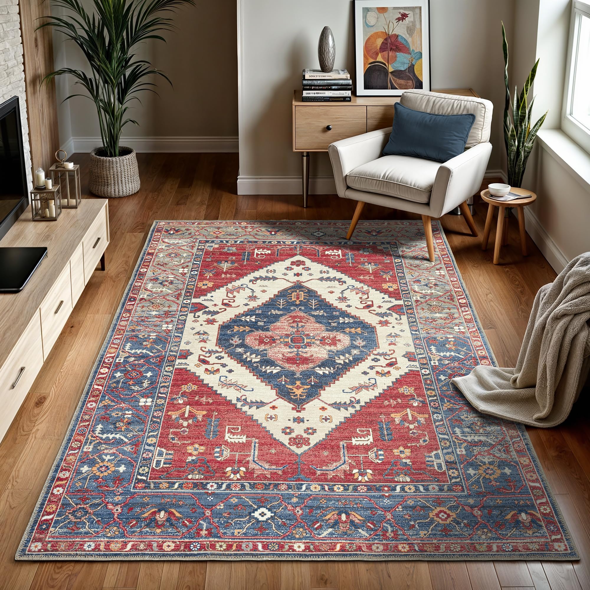 GLN Rugs Vintage Collection - Machine Washable Non-Slip Low Pile Area Rug for Living Room, Bedroom & Bathroom - Easy Clean 9'5