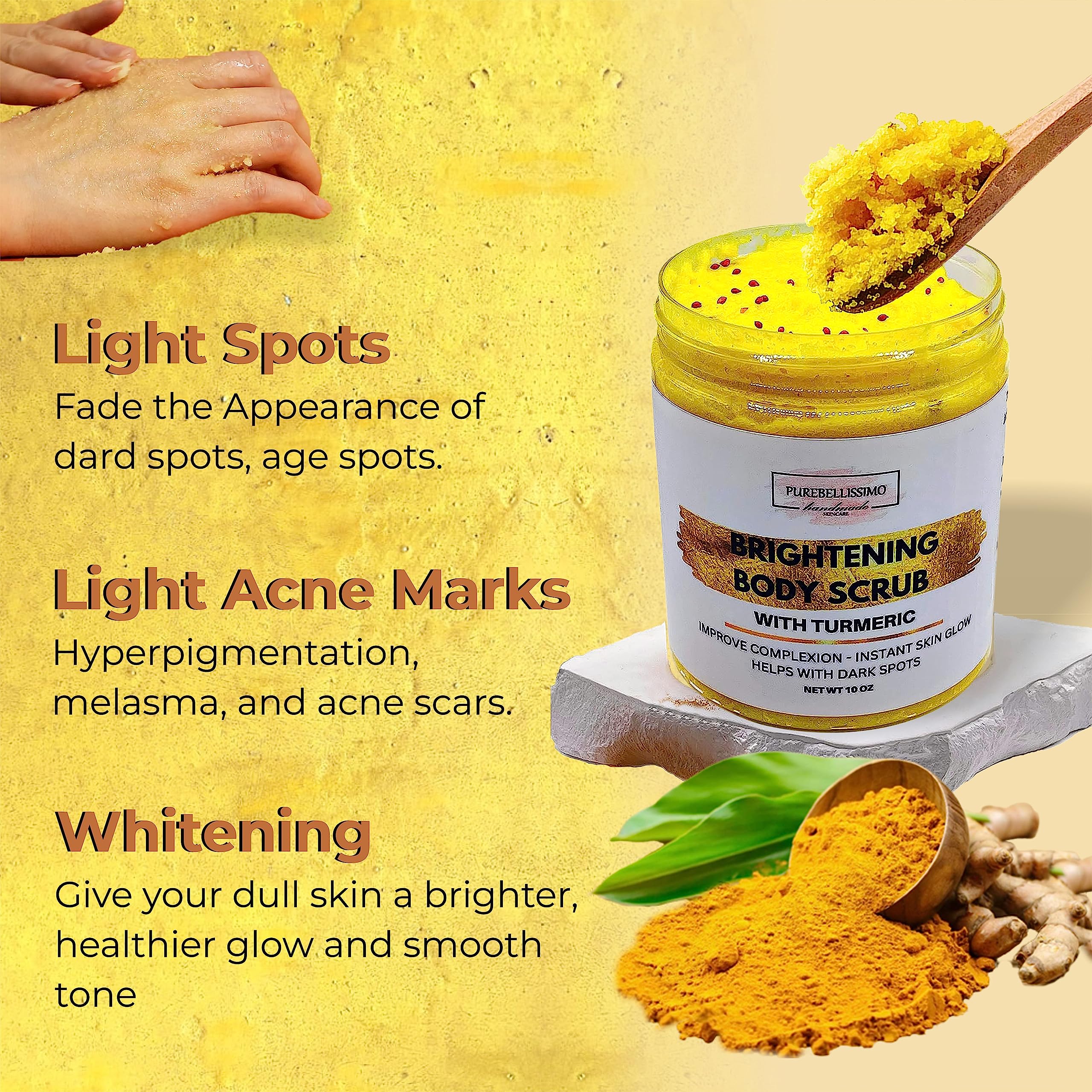 Brightening Turmeric Sugar Body Scrub for Dark Spots - Exfoliating & Glowing Skin Care - Perfect for Spa Day & At-Home Self Care Routine
