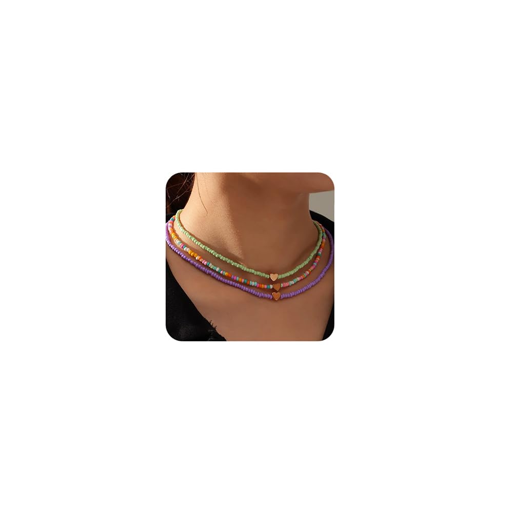 Octwine 3-Piece Bohemian Floral Seed Bead Necklace Set - Colorful Glass Beaded Choker Jewelry for Women, Perfect for Festivals, Beach Parties & Boho Fashion Accessories