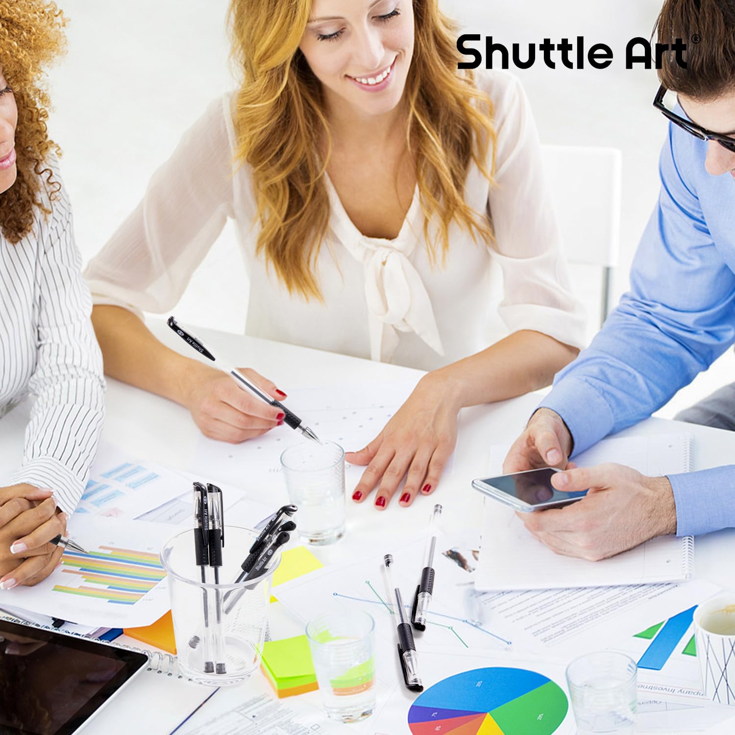 Shuttle Art Black Gel Pens - 50 Pack Fine Point 0.5mm Rollerball Pens with Smooth Writing & Comfort Grip - Bulk Office, School & Home Supplies - Perfect for Note Taking, Journaling & Art Projects