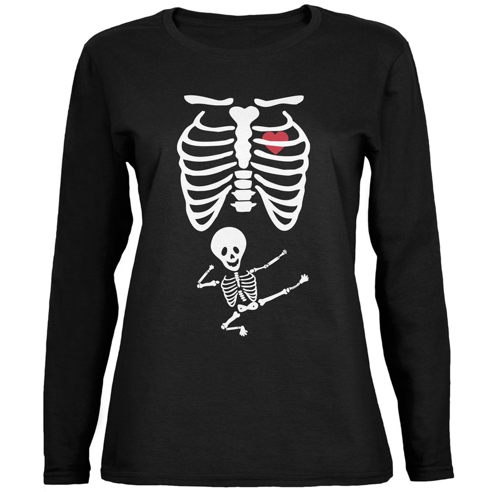 Old Glory Kung Fu Halloween Skeleton Print Black Women's Long Sleeve T-Shirt | Martial Arts Inspired Graphic Tee for Costume Parties & Casual Wear
