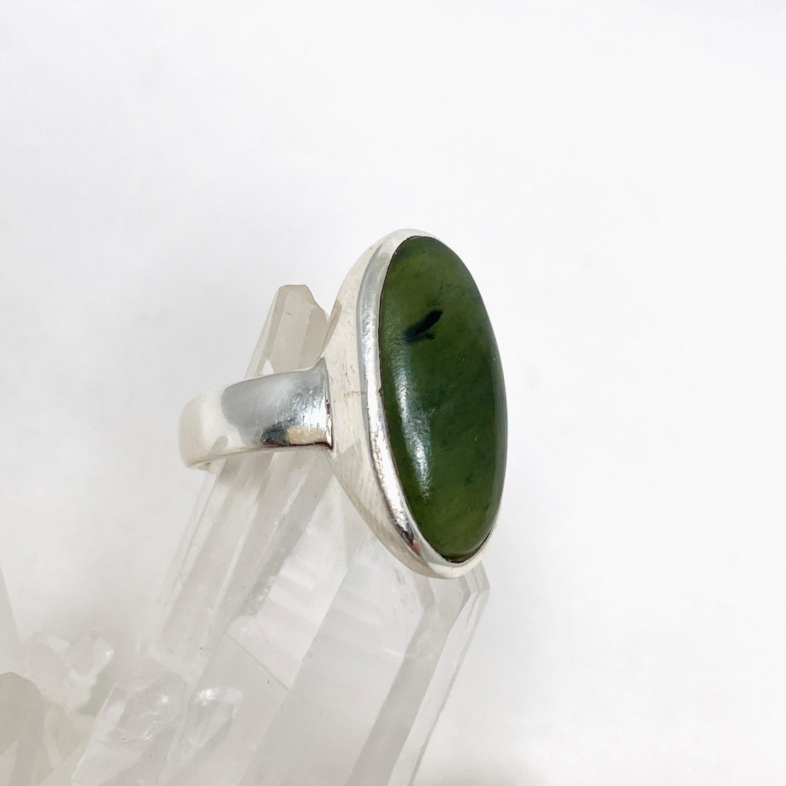 Natural Siberian Jade Nephrite Oval Ring - Size 8, Handcrafted Jewelry for Women - Perfect for Weddings, Anniversaries & Special Occasions
