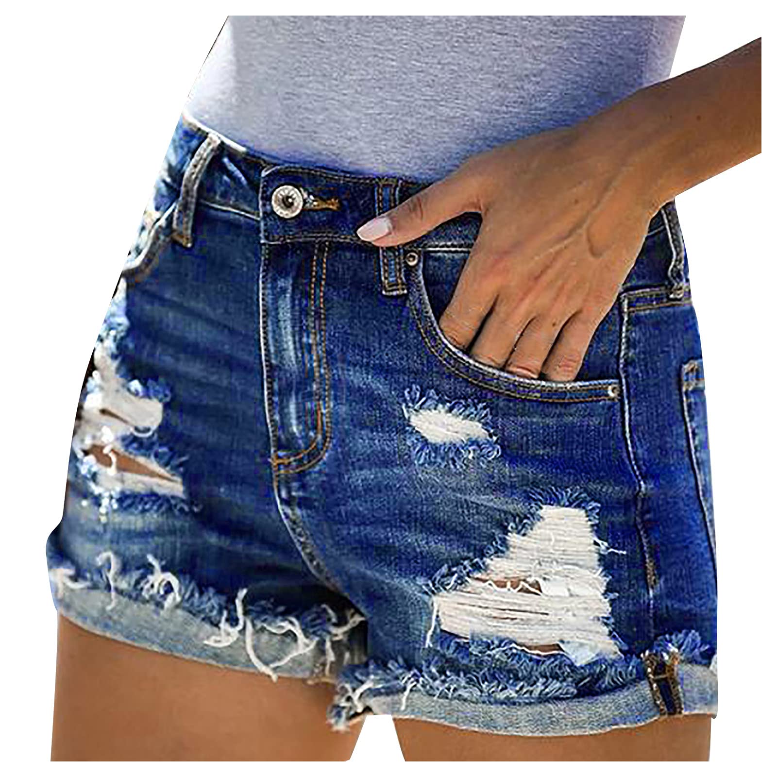 Women's High Waisted Denim Shorts - Black & Blue Ripped Jean Shorts for Casual Wear | Perfect for Summer Outfits, Beach Vacations & Street Style Fashion