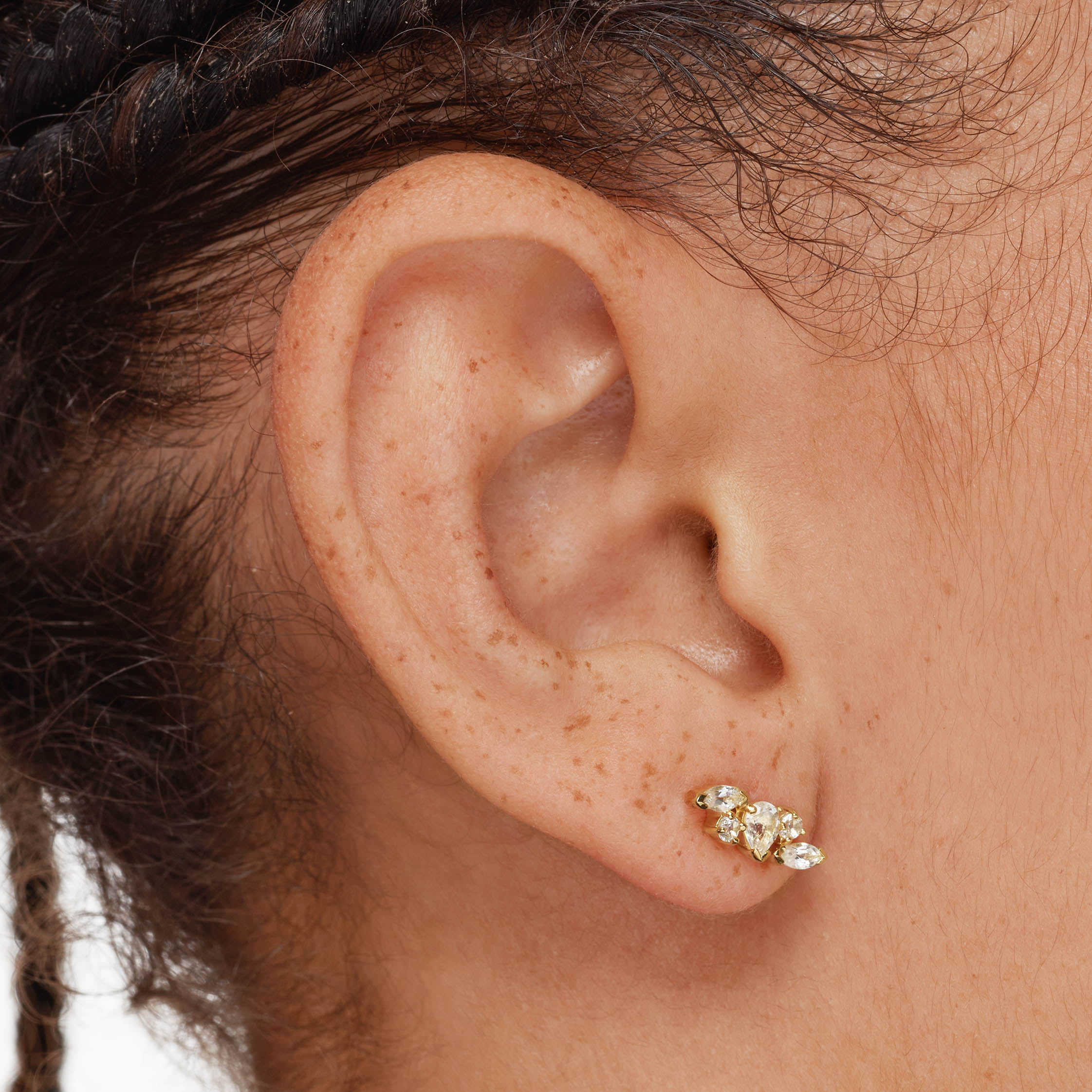 White Topaz Gold Stud Earrings - Elegant Fancy Cut for Women | Perfect for Parties, Weddings & Everyday Wear